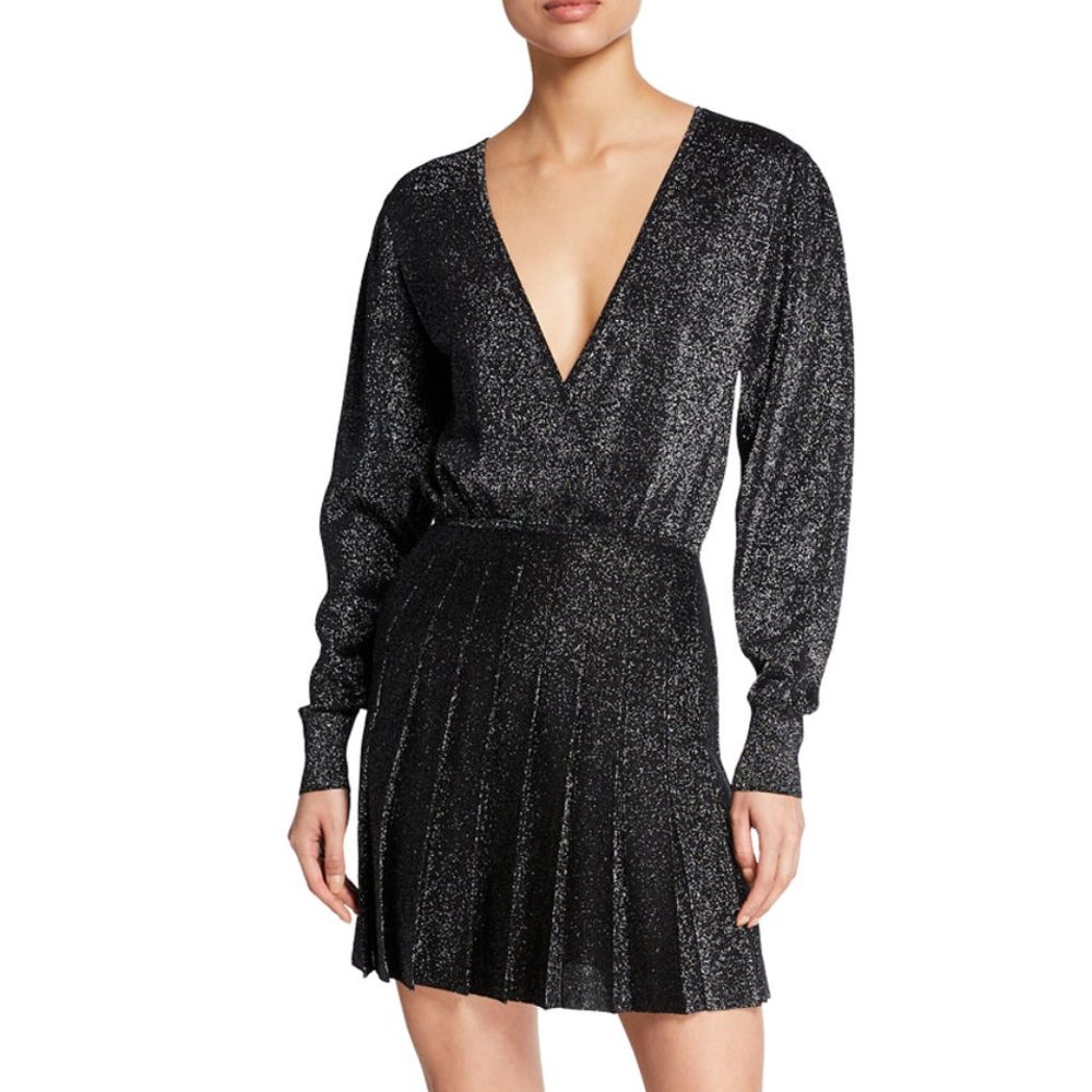 Cushnie $1,195 Metallic Pleated Blouson Knit Dress
